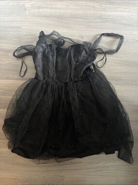 Black Beaded Tulle Mini Dress